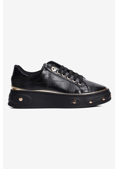 Mubiano Kadın Kroko Desenli Sneaker Kalın Tabanlı Bağcıklı Gold Detaylı Vika Siyah Siyah Krokodil Mubiano Kadın Kroko Desenli Sneaker Kalın Tabanlı Bağcıklı Gold Detaylı Vika Siyah Siyah Krokodil