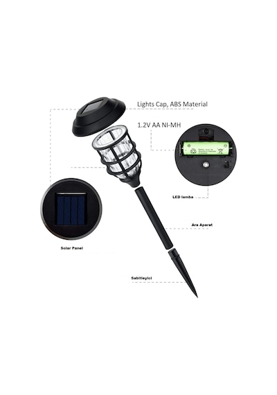 6 Adet Saplamalı Solar Güneş Enerjili Bahçe Lambası Büyük Boy X20