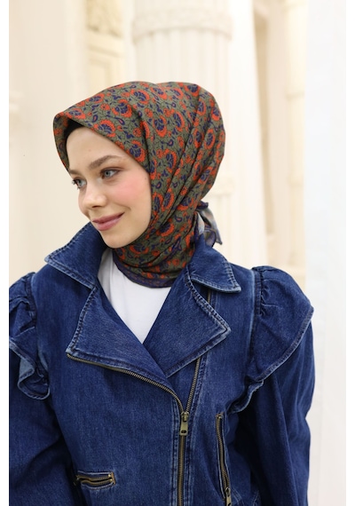 Silk Home Soft Eşarp 73077-12 Yeşil, Lacivert, Parlak Turuncu