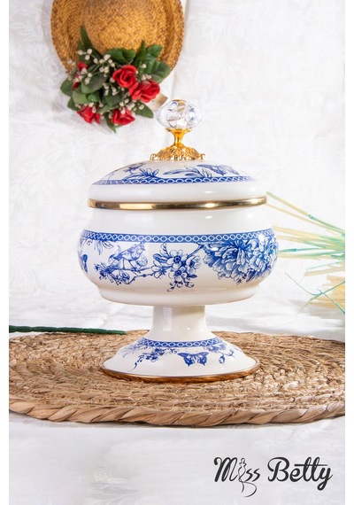 Miss Betty Vintage Blue Life Ayaklı 18 Cm Emaye Şekerlik