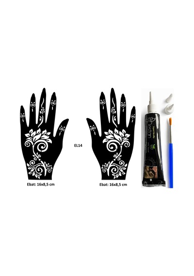 Hint Kınası Ve Şablonla Geçici Dövme Yapma Seti Set 52