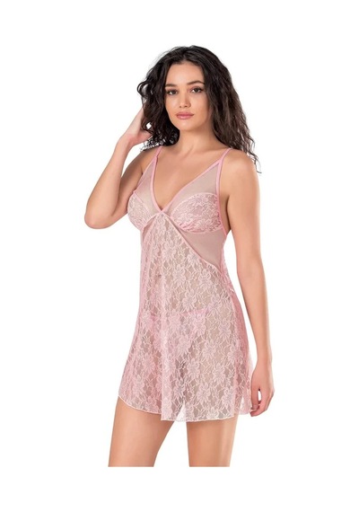 Ang Butik Kadın Dantel İşlemeli Pembe Kısa Tül Gecelik