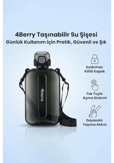 750 Ml Spor Matara Sızdırmaz Kapaklı, Tek Elle Kullanım, Askılı Taşınabilir Su Şişesi, Siyah 0