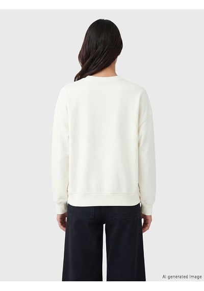 Lcw Vision Ekru Bisiklet Yaka Baskılı Oversize Kadın Sweatshirt