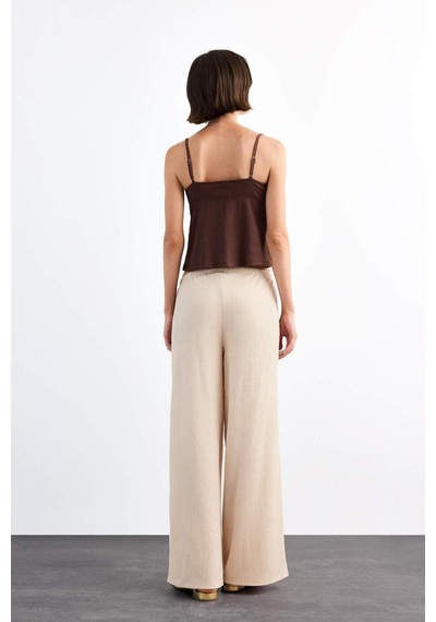 Defacto Relax Fit Normal Bel Düz Paça Bürümcük Pantolon G1101ax25smbg286 Bej