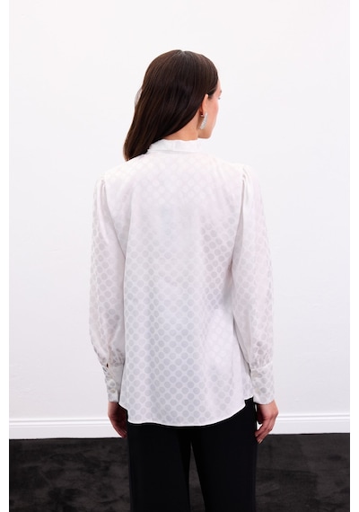 Sateen Puantiye Desenli Gömlek - Ekru-136903 ekru