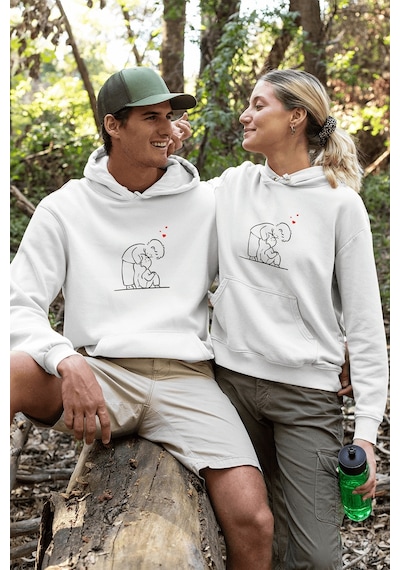 Mutlu Sevgili/çift/arkadaşlık 2'li Kapşonlu Sweatshirt Seti Beyaz
