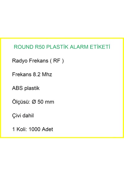 Round R50 Plastik Alarm Etiketi Rf Radyo Frekans 1000'li Koli