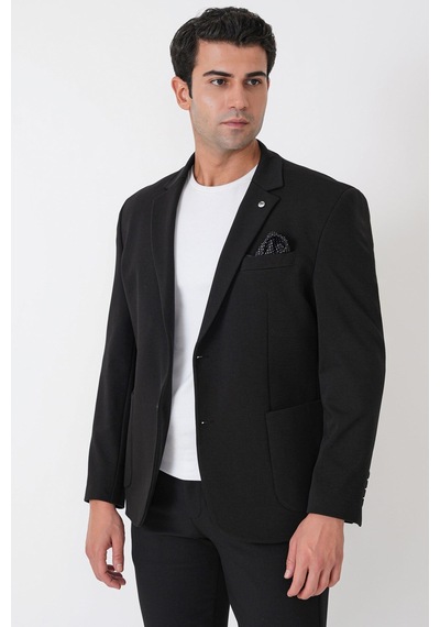 Slim Fit Torba Cep Esnek Tencel Kumaş Siyah Ceket C 751