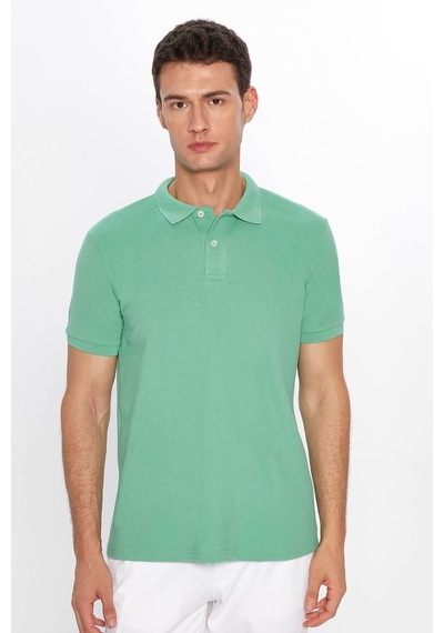 Tudors Erkek Slim Fit Dar Kesim Pamuklu Yumuşak Dokulu Serin Tutan Kumaş Düz Pike Yeşil Polo Yaka Tişört-31628-yeşil Yeşil
