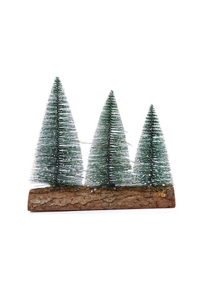 Meşe Kütük Üzerinde Çam Ağaçları 3 Lü Set Nevada Mini Çam Ağaçları Yılbaşı Hediyesi 16-12-10 Cm Çam Ağaçları 16 CM
