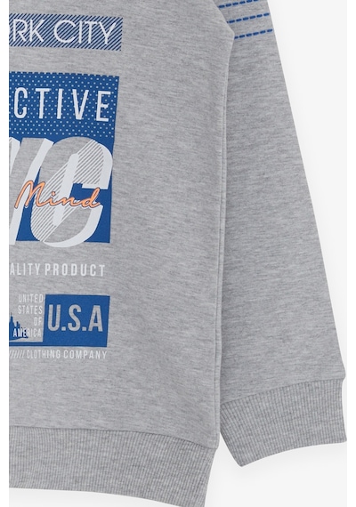 Breeze Erkek Çocuk Sweatshirt Yazı Baskılı 7-12 Yaş, Açık Gri Melanj Gri