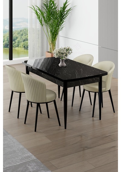 Canisa Asfel Serisi Mdf 77x130 Siyah Mermer Desen Yandan Açılabilir Mutfak Masa Takımı 4 Krem Sandalye Siyah Mermer Masa Krem Sandalye Canisa Asfel Serisi Mdf 77x130 Siyah Mermer Desen Yandan Açılabilir Mutfak Masa Takımı 4 Krem Sandalye Siyah Mermer Masa Krem Sandalye