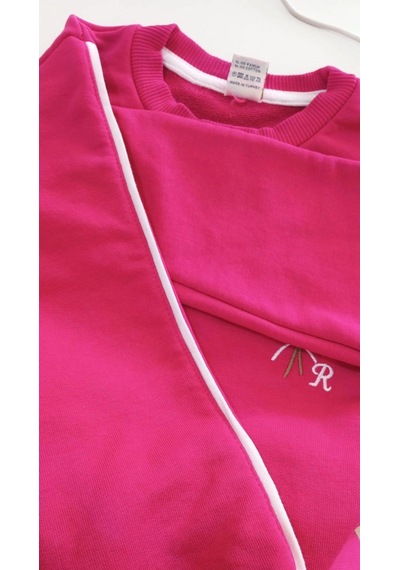 Rony Pony Kids Kız Çocuk Fuşya Kapüşonlu Eşofman Takımı Kanguru Cepli Sweatshirt Ve Jogger Alt 2 Li Set