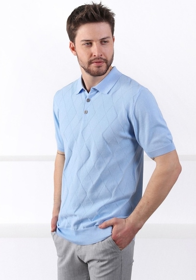 Ferraro Buzmavi Polo Yaka Baklava Desen Erkek Pamuk Triko T-Shirt