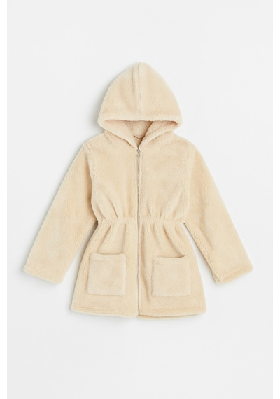 Esila Kids Kız Çocuk Ceket Peluş Kapüşonlu Uzun Kollu Kışlık Ceket 4-9 Yaş Bej