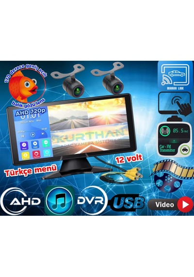 2 Adet Balık Gözü Lens Ahd 720p 170'' Kelebek Kamera Dvr Dokunmatik Ekran Video Müzik 12 Volt