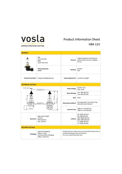 Vosla 12v 9006 Hb4 Ampul 51w P22d Vs28006 2 Li