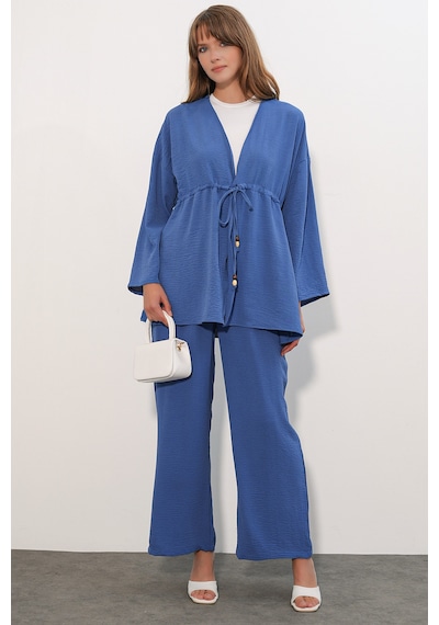Bigdart Kadın Ayrobin Kimono Pantolon İkili Takım 30101- İndigo