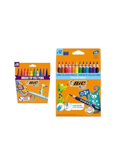 Bıc Kids Visaquarelle Fırça Uçlu Boya Ve Evolution Jumbo Kuru Boya Seti 10'lu + 12'li Diğer