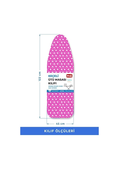 Magic Lady Retro Model 122x45 Cm Pembe Yıldız Desenli Keçeli Ütü Masası Kılıfı