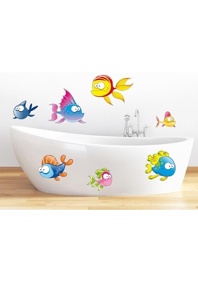 Tilki Dünyası Komik Balıklar Duşakabin Ve Banyo Çocuk Odası Dekoratif Duvar Sticker Yapışkanlı Folyo Diğer