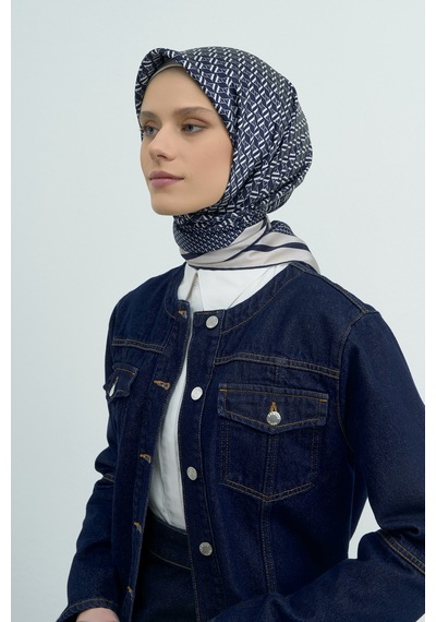 Armine Saf İpek Sura Eşarp-2026 İlkbahar-yaz- 950200d Lacivert-Beyaz