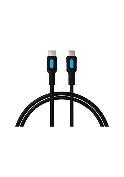 Type C-c Power Delivery Hızlı Şarj Kablosu, Siyah Kablo, Mavi/siyah Uçlar 120 Cm