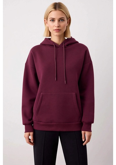 Benerly Kadın Kapüşonlu Düşük Kol Oversize Sweatshirt Fonksiyonel Dayanık Mürdüm