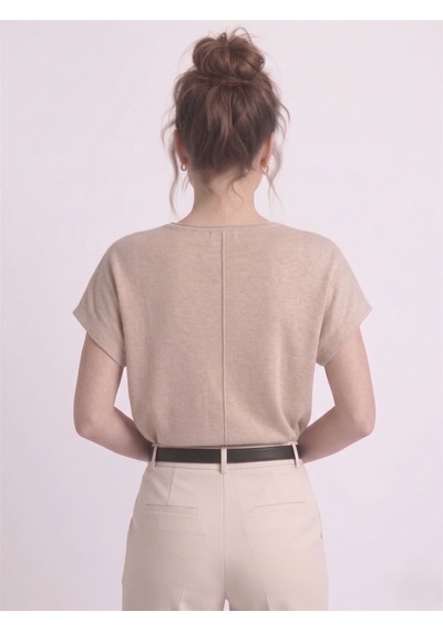 Neden Tekstil Kadın Basic Relaxed Keten Bluz - Pudra