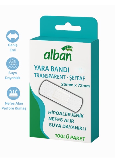 Şeffaf Yara Bandı 25mm X 72mm 100 Lü Paket