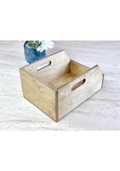 Organizer Ahşap Sandık Kutu 7" 7 İnç Plak İçin Uygun Boyut Ceviz Çok Renkli