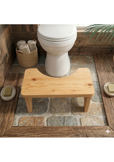 .premium Masif Çam Klozet Taburesi - 17cm İdeal Sağlık Boyu - %100 Doğal Ahşap Kurulu Teslimat Bej