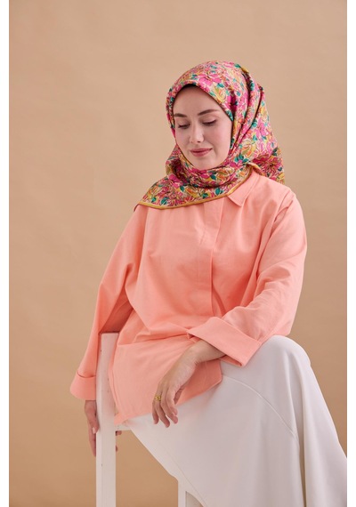 Silk Home Twill İpek Eşarp 11477-23 Asit Yeşili, Krem, Pembe, Patina Yeşili