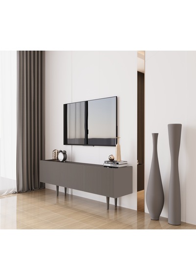 Capella Gri Mdf Country 3 Kapak Ahşap Ayaklı 140 Cm Tv Ünitesi