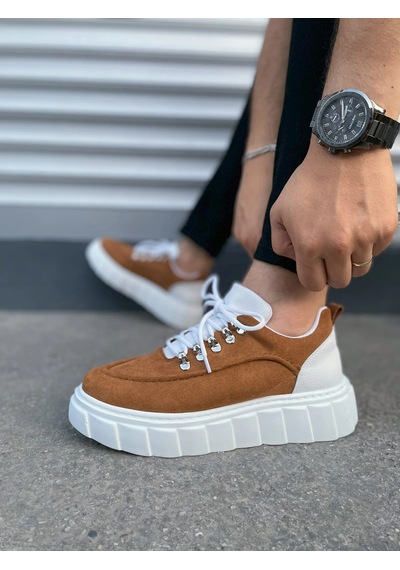 Mevese Duolc Bağcıklı Süet Erkek Günlük Rahat Taban Sneaker Ayakkabı - Taba
