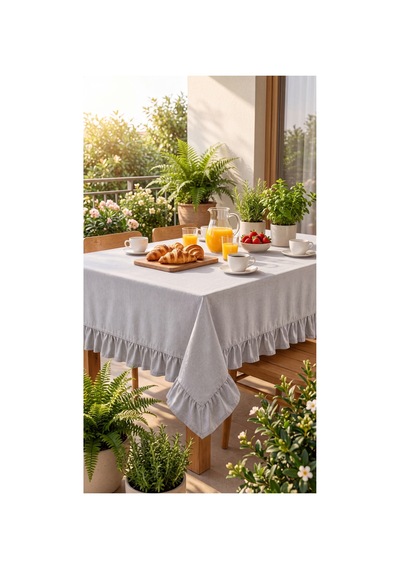 Fırfırlı Pamuklu Kumaş Masa Örtüsü Gri - 719735433 Gri