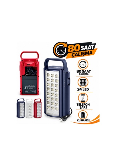 24 Led Li 80 Saat Aydınlatma Süreli Powerbank Özellikli Şarjlı Akülü Işıldak
