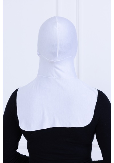 Loggia Beyaz Ninja Bone Boyunluklu Likralı Sporcu Bonesi Kadın Pratik Tesettür Hijab Başörtü Beyaz