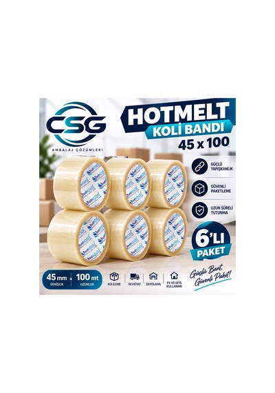 Hotmelt 45x100 Şeffaf Koli Bandı 6 Lı Paket Güçlü Yapışkanlı Ambalaj Ve Paketleme Bandı