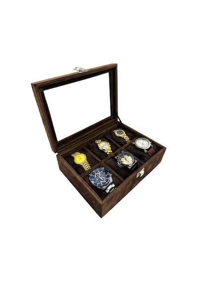 Richbox 6'lı Saat Kutusu Kahve Alcantara Süet