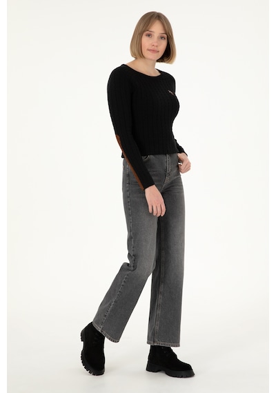 U.S. Polo Assn. Kadın Siyah Bisiklet Yaka Basic Kazak 50288981-VR046