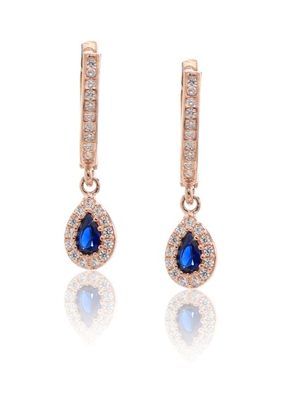 Safir Taşlı Damla Model Rose Kaplama Bayan Gümüş Küpe 201022755