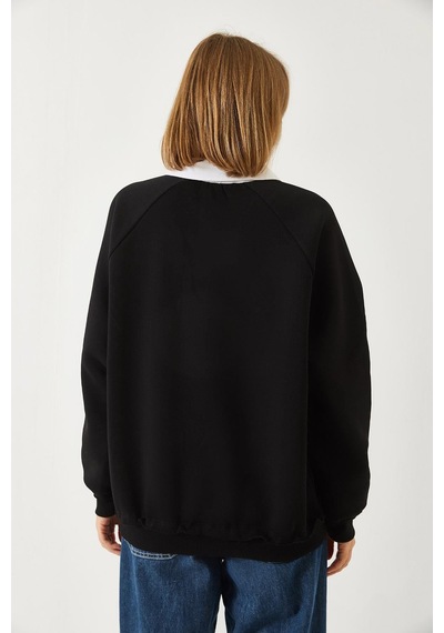 Shade Kadın Polo Yaka Üç İplik Şardonlu Sweatshirt 2069 60261149 - Siyah