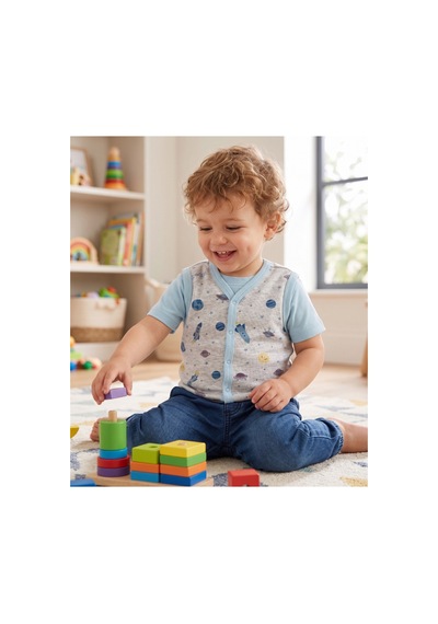 Mother Love %100 Organik Pamuk Çift Katlı Ve Çıtçıtlı Bebek Yeleği 9-36 Ay Gri