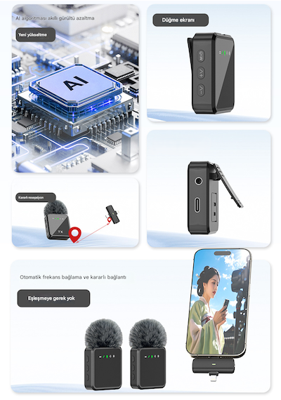 Kablosuz Tüylü Yaka Mikrofonu Apple Uyumlu iPhone Type-c Pc Tablet Video Kayıt Vlog Mikrofon Lightning Usb-c Çıkış