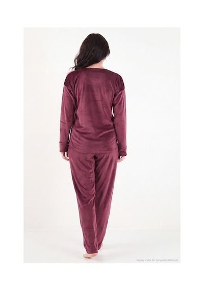 Lela Bisiklet Yaka Yumuşak Dokulu Parlak Kadife Pijama Takımı Kadın Pijama Takımı 6094209 Mürdüm MÜRDÜM