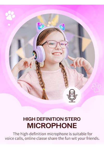 Qasul STN28 Kedi Kulak Kulaklık Yeni Sevimli Moda Bluetooth 5.0 Kulak Üstü Kulaklık