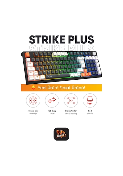 Strike Plus Mekanik Red Switch Klavye Hot Swap Anti Ghosting Türkçe Örgü Kablo Oyuncu Klavyesi Siyah