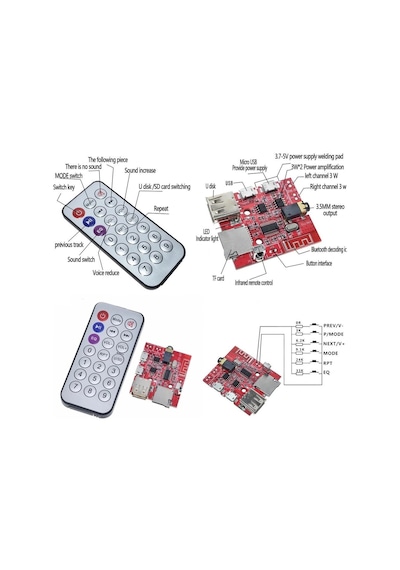 Mp3 Kumandalı Bluetooth Amfi Modülü Sd Kart + Usb